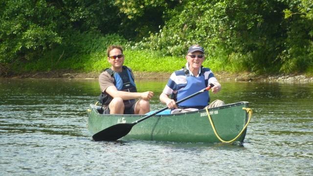 This is John who was celebrating his 80th birthday canoeing on the Wye with his son