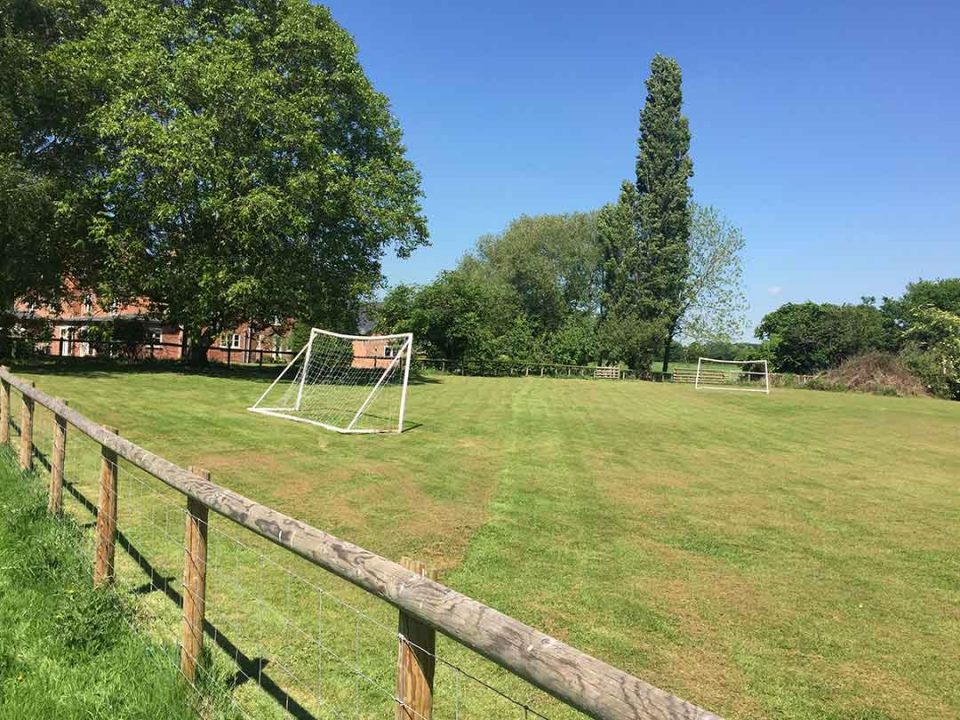 The mown playing field in high summer