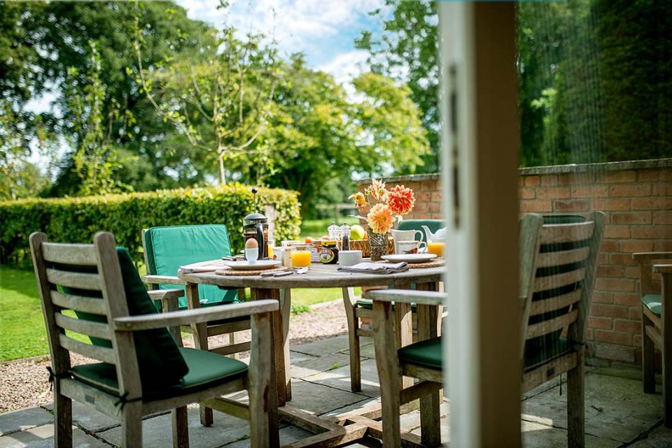 Breakfast on the terrace at the cottage