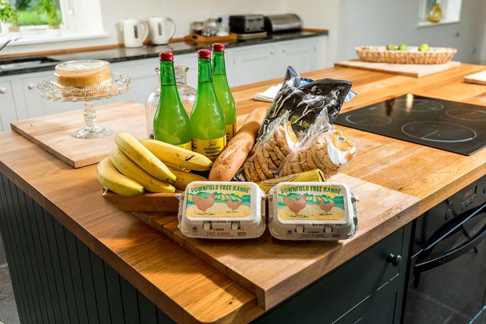 The welcome basket with local seasonal produce from Oakchurch Farmshop