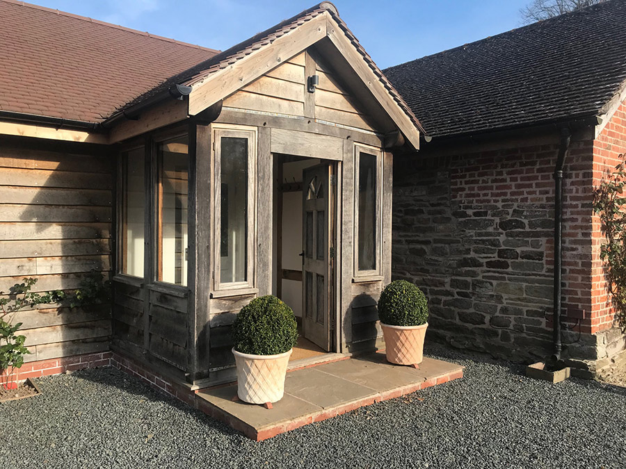 The timber framed porch at the Cider Mill